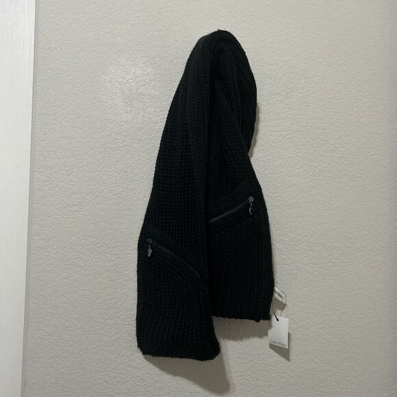 Calvin Klein Women’s Black Wide Knit Pockets Zippers One Size Scarf Wrap NWT - Picture 2 of 10
